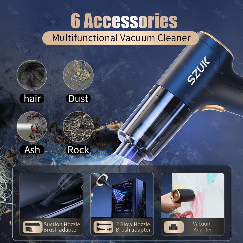 szuk Mini Car Vacuum Cleaner – 6 accessories -multifunctional vacuum cleaner  hair, dust, ash and rock