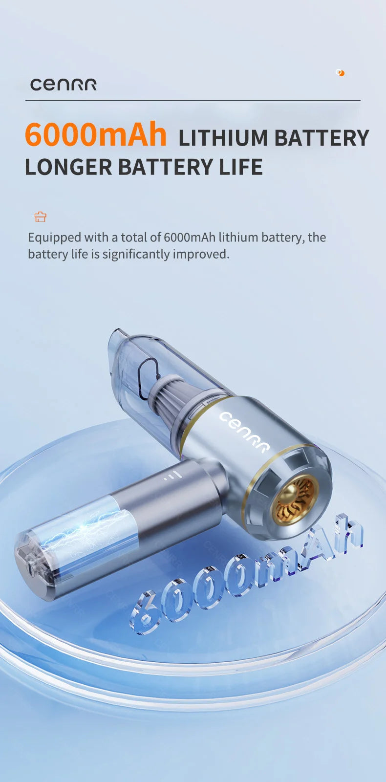 6000mAh lithium Battery longer battery life 